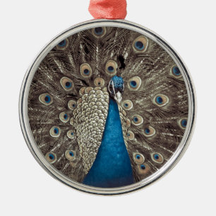Antique Blue Peacock Metal Tree Decoration