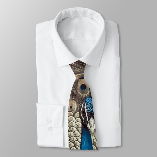 Antique Blue Peacock Tie (Tied)