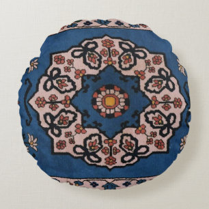 Antique Blue Persian, Turkish Carpet  Pattern Round Cushion