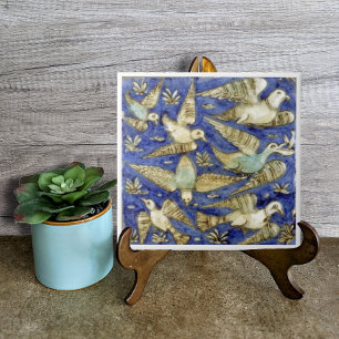 Antique Blue Sea Birds Gull Pelican Seagull Tile