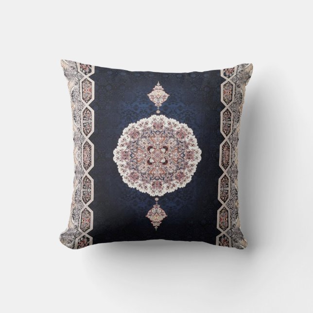 Antique Blue Turkish Persian Carpet Rug Cushion (Front)