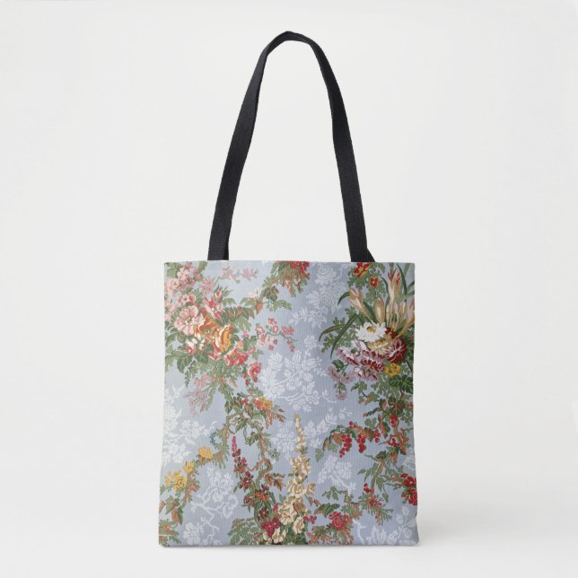 Antique Blue Vintage Floral Tote Bag (Front)