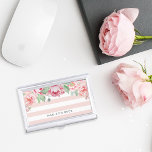 Antique Blush Peony & Pink Stripe Business Card Holder<br><div class="desc">Elegant and feminine business card case in chic pastel pink stripes features a canopy of blush and sage watercolor peony flowers blooming from the top. Personalise with your name,  monogram or business name in modern off-black lettering.</div>