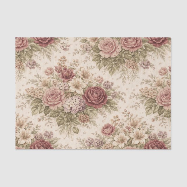 Antique Blush Rose Garden Pattern Tissue Paper (Front)