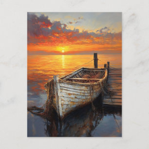 Antique Boat Fishing Nets by the Dock Postcard