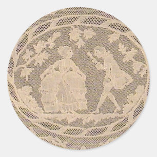 Antique Bobbin Lace withe Courting Couple Classic Round Sticker