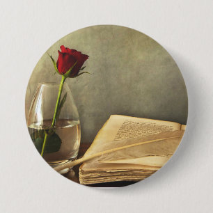 Antique Book and Rose Pinback Button