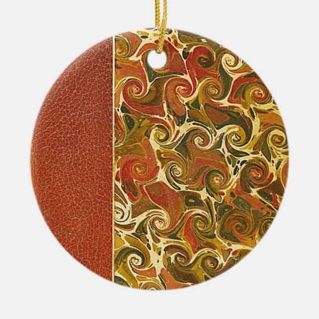 Antique Book Cover, Ornate Swirl Pattern Ceramic Tree Decoration (Front)