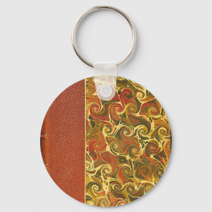 Antique Book Cover, Ornate Swirl Pattern Key Ring
