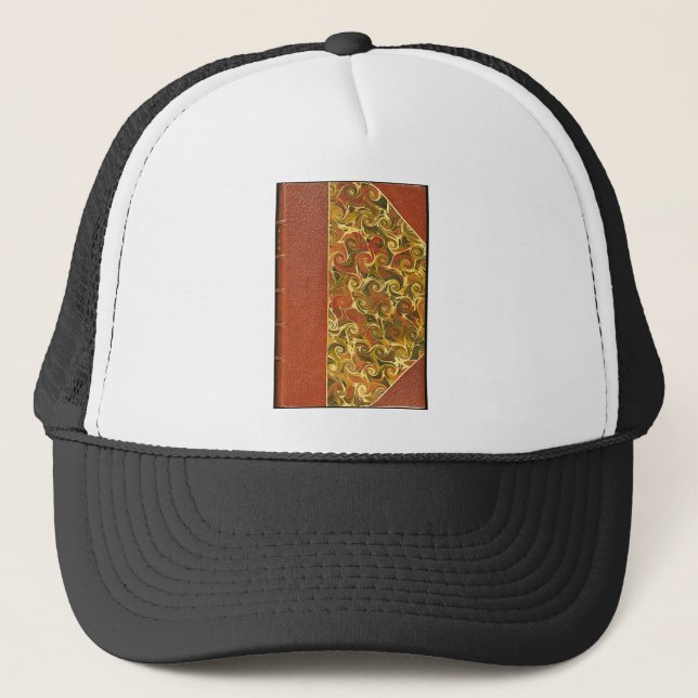Antique Book Cover, Ornate Swirl Pattern Trucker Hat (Front)