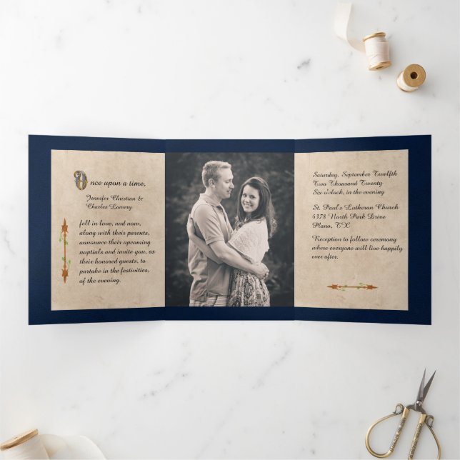 Antique Book Fairy Tale Wedding Photo  Tri-Fold In Invitation (Inside)