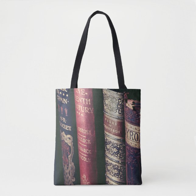 Antique Book Spine, Book Cover Tote Bag (Front)