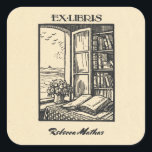 Antique Bookplate Etching Henri Bacher Ex Libris Square Sticker<br><div class="desc">Customise with your name</div>