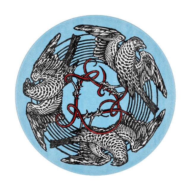 Antique Bookplate Three Hawks William de Morgan Cutting Board (Front)