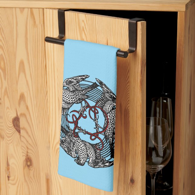 Antique Bookplate Three Hawks William de Morgan Tea Towel (Thirds Fold)