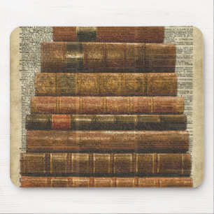 Antique Books Illustration Over Dictionary Page Mouse Mat