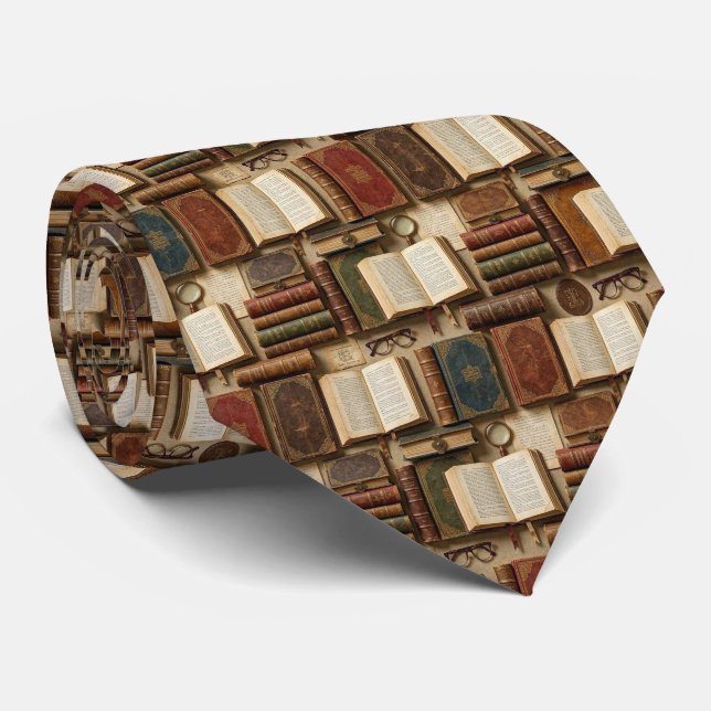 Antique Books Pattern Librarian Antiquarian  Tie (Rolled)