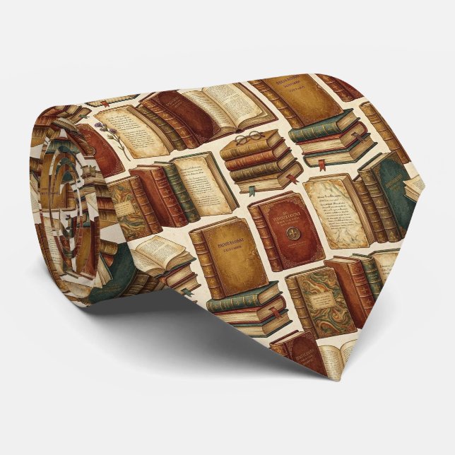 Antique Books Pattern Librarian Antiquarian  Tie (Rolled)