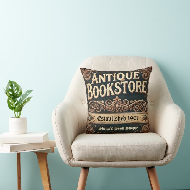 Antique Bookstore Vintage Throw Pillow  (Chair)