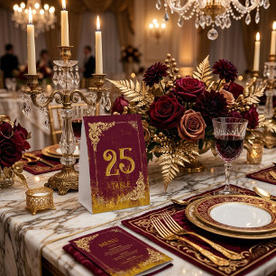 Antique Bordeaux Red  and Gold Elegant