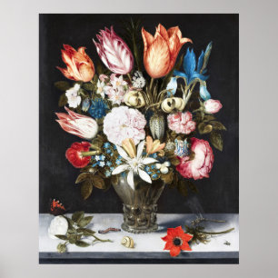 Antique Bosschaert Dutch Tulips and Roses Art Poster