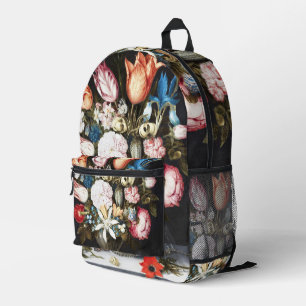 Antique Bosschaert Dutch Tulips and Roses Art Printed Backpack