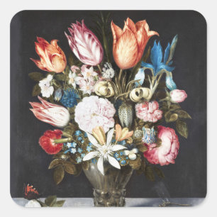 Antique Bosschaert Dutch Tulips and Roses Art Square Sticker