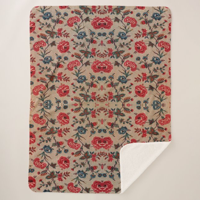 Antique Botanical Art Nouveau Floral Pattern   Sherpa Blanket (Front)
