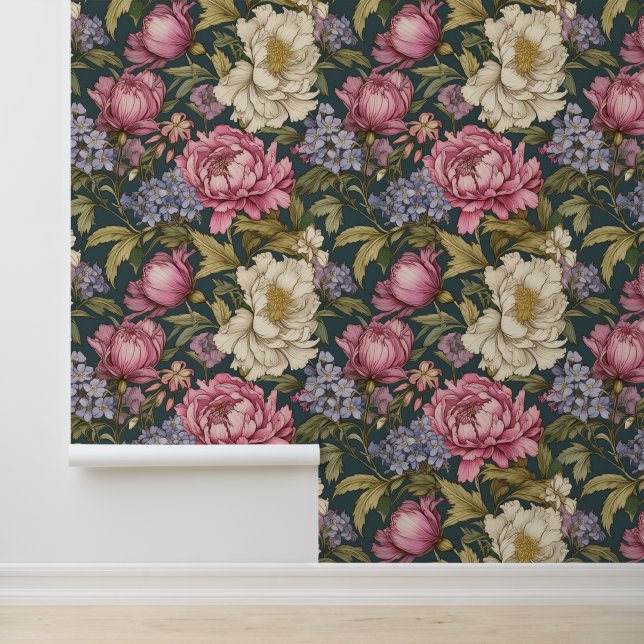 Antique Botanical Floral Wallpaper (Application)