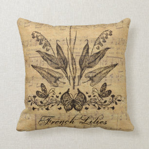 Antique Botanical French Lillies Cushion
