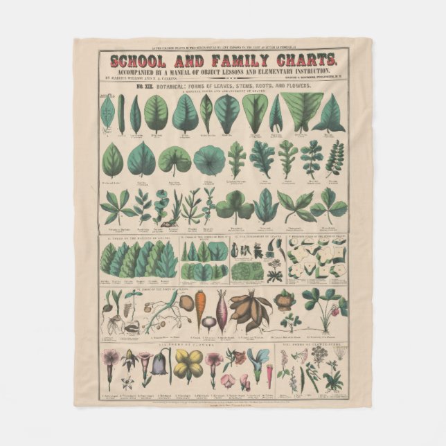 Antique Botanical School Chart Vintage Nature Fleece Blanket (Front)