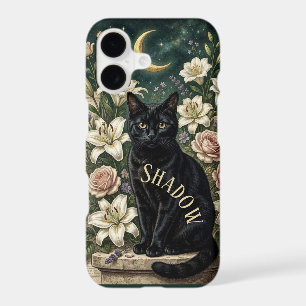 Antique Botanical Victorian Floral Moon Black Cat