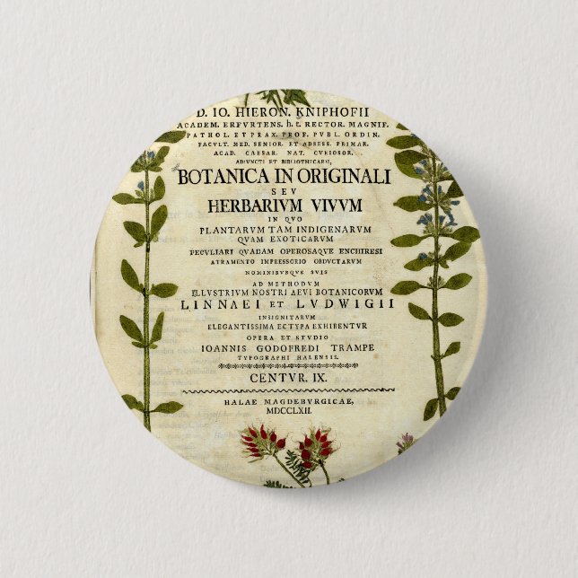 Antique Botany Bookplate 6 Cm Round Badge (Front)