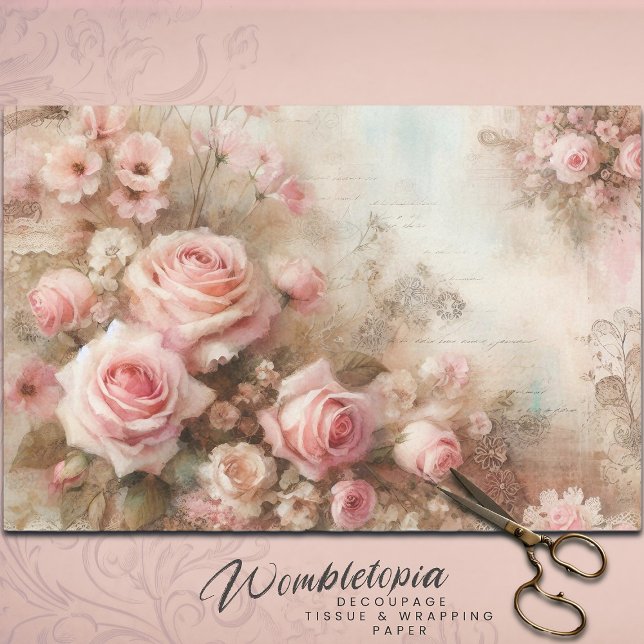 Antique Bouquet Of Pink Pastel Roses Decoupage Tissue Paper (Creator Uploaded)