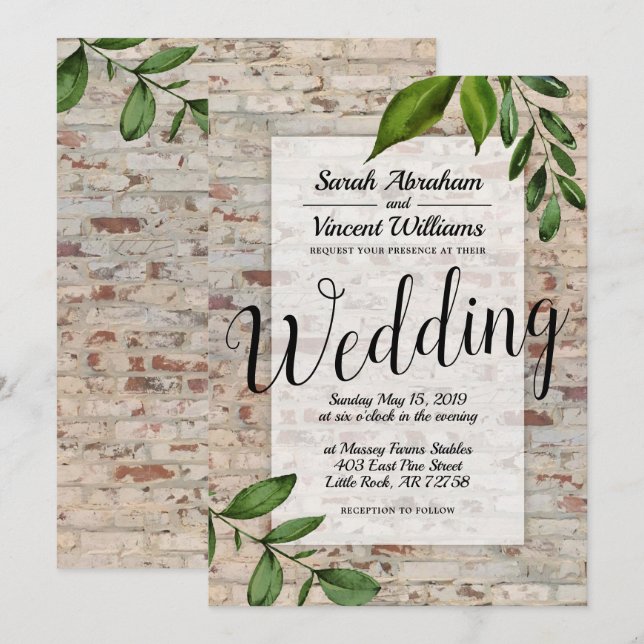 Antique Brick Greenery Chic Wedding Invitation (Front/Back)