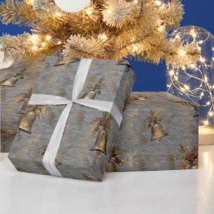 Antique Bronze Bells on Steel Grey Wrapping Paper