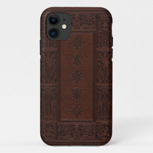 Antique Brown Leather Embossed Book Design iPhone 11 Case