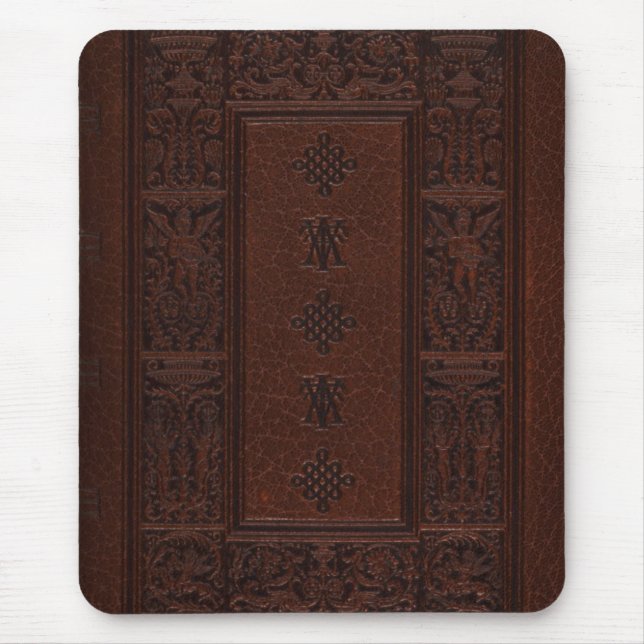 Antique Brown Leather Embossed Book Design Mouse Mat (Front)