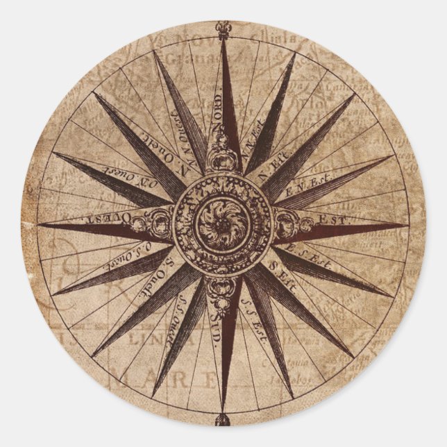Antique Brown Pirate Map Nautical Compass Sticker (Front)