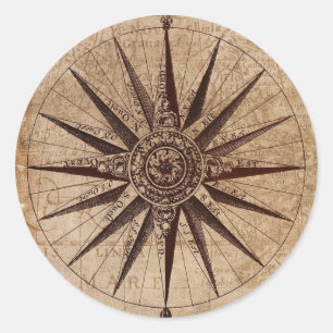 Antique Brown Pirate Map Nautical Compass Sticker