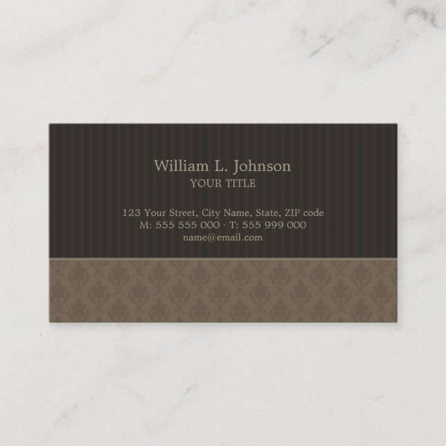 Antique Brown Vintage Damask Business Card (Front)
