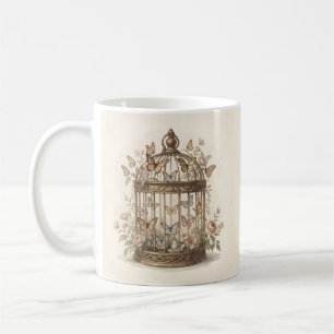 Antique cage with flowers and butterflies coffee mug