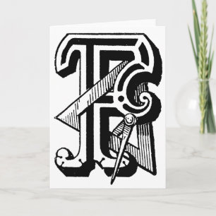 Antique Calligraphy Masonic Symbols Letter F Note Card