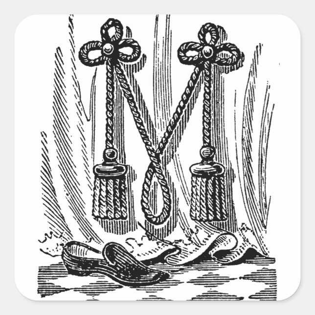 Antique Calligraphy Masonic Symbols Letter M Square Sticker (Front)
