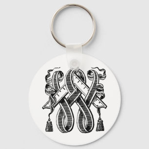 Antique Calligraphy Masonic Symbols Letter W Key Ring