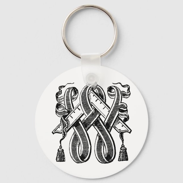 Antique Calligraphy Masonic Symbols Letter W Key Ring (Front)