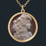 ANTIQUE CAMEO, LADY WITH GRAPES AND GRAPEVINES GOLD PLATED NECKLACE<br><div class="desc">Ancient cammeo jewel with a beautiful woman profile with long hair ornamented with grapes and grapevines for vineyard harvest</div>