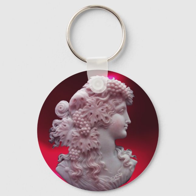 ANTIQUE CAMEO, LADY WITH GRAPES AND GRAPEVINES KEY RING (Front)