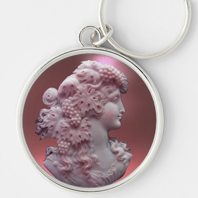 ANTIQUE CAMEO, LADY WITH GRAPES AND GRAPEVINES KEY RING (Front)
