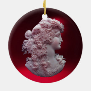 ANTIQUE CAMEO, LADY WITH GRAPES MONOGRAM CERAMIC TREE DECORATION